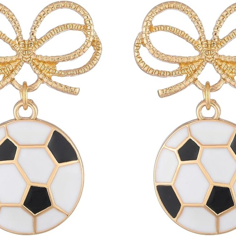 Dangle Soccer Earrings Women Alloy Bow Sports Jewelry Gift Fan